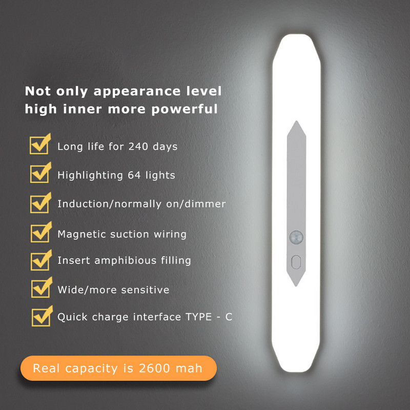 LED gaismas skapja gaisma PIR kustības sensora LED USB uzlādējams / iespraust virtuves skapja apgaismojumu Nakts apgaismojums LED lampa