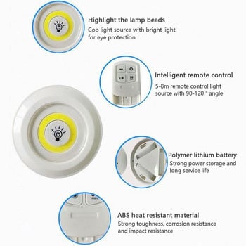 3W COB Под шкаф LED Безжично дистанционно управление Гардероб Нощна лампа Начало Спалня Гардероб Кухня Баня Коридор Lightin