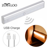 LED 10LED USB spintelė Šviesos spinta spinta spinta spinta virtuvės įkraunama lempa su PIR judesio jutikliu nakties šviesos spintos lempa