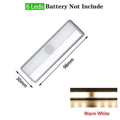 6/10 LED indukcijska rasvjeta ispod ormarića Senzor pokreta Noćna svjetiljka za ormar Svjetlo s magnetskom trakom na baterije za kuhinjski ormar