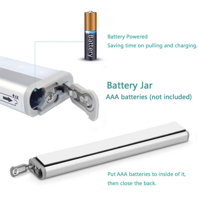 6/10 LED indukcijska rasvjeta ispod ormarića Senzor pokreta Noćna svjetiljka za ormar Svjetlo s magnetskom trakom na baterije za kuhinjski ormar