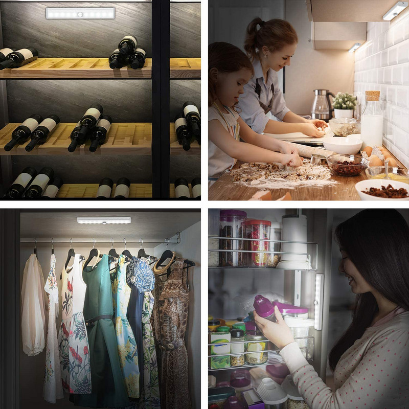 6/10 LED indukcijska rasvjeta ispod ormarića Senzor pokreta Noćna svjetiljka za ormar Svjetlo s magnetskom trakom na baterije za kuhinjski ormar