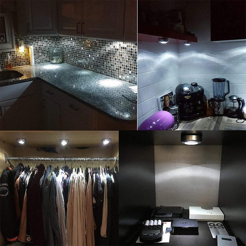 3 LED-es ezüst szekrényes szekrény lámpa elemmel működő, vezeték nélküli tapadós érintésérzékelő Biztonsági Konyha Hálószoba Éjszakai vészvilágítás