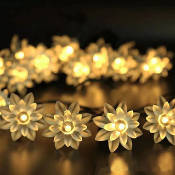 10/20/40 LED Lotus Garland Fairy Lights Εξωτερικά τεχνητά λουλούδια String φωτάκια για χριστουγεννιάτικο δέντρο γαμήλιο πάρτι Διακόσμηση σπιτιού