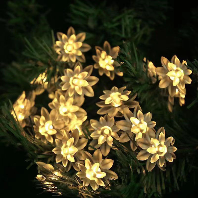 10/20/40LED Lotus Garland Fairy Lights āra mākslīgo ziedu virtenes gaismas Ziemassvētku eglītes kāzu ballītei mājas dekorēšanai