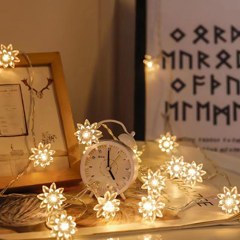10/20/40LED Lotus Garland Fairy Lights āra mākslīgo ziedu virtenes gaismas Ziemassvētku eglītes kāzu ballītei mājas dekorēšanai
