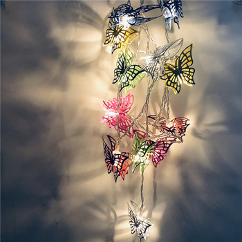 2,5 м 10 светодиода LED Коледа от ковано желязо Цветна пеперуда Фея Светлина Коледна украса за домашна празнична гирлянда Декор за спалня
