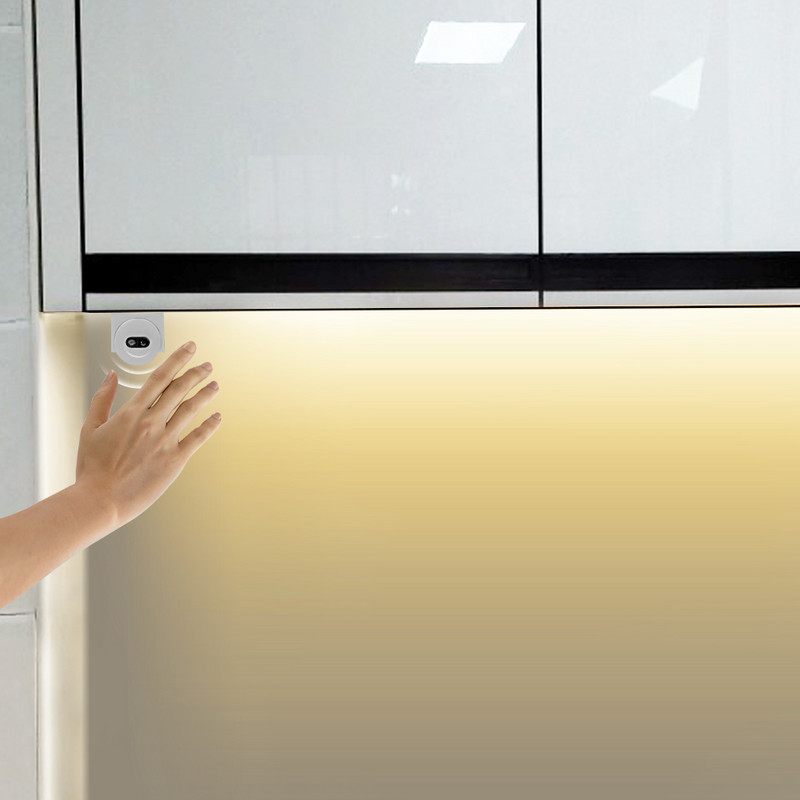 1 szett LED világító szalag konyhai szekrényhez Kézi érzékelő éjszakai fények szalag rugalmas szalagos szekrény lámpa 12 V LED otthoni világítás