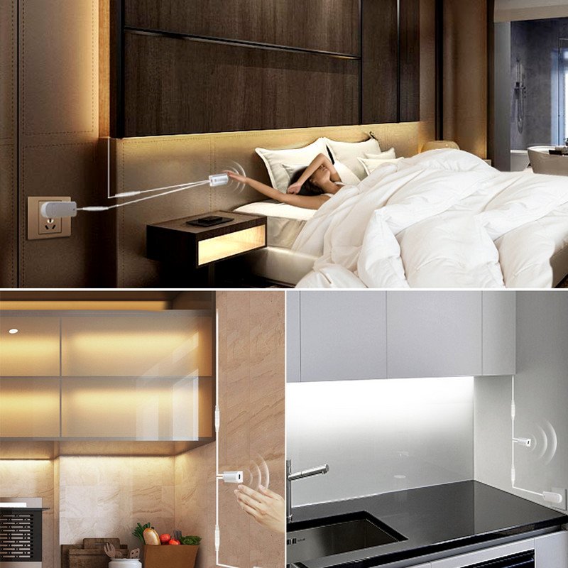 1 szett LED világító szalag konyhai szekrényhez Kézi érzékelő éjszakai fények szalag rugalmas szalagos szekrény lámpa 12 V LED otthoni világítás