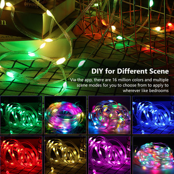 Светодиодни лентови светлини Коледна елха RGB светлини Интелигентни Bluetooth USB LED струнни лампи Направи си сам Цветни външни гирлянди Фея Светлини Декорация