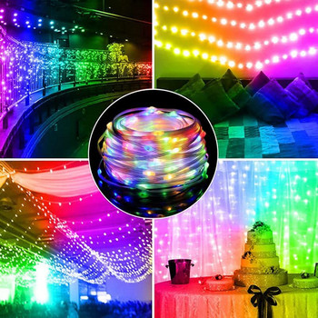 Светодиодни лентови светлини Коледна елха RGB светлини Интелигентни Bluetooth USB LED струнни лампи Направи си сам Цветни външни гирлянди Фея Светлини Декорация