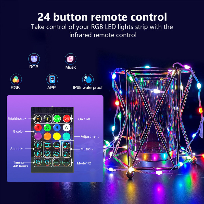 LED juostiniai šviestuvai Kalėdų eglutės RGB šviestuvai Smart Bluetooth USB LED styginė lempa „pasidaryk pats“ spalvota lauko girlianda „Fairy Lights“ dekoravimas