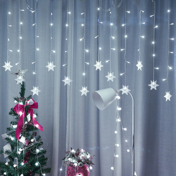LED завеса Снежинка Струнни светлини Вълна Фея Светлини Нова година Вътрешна и външна декорация Празнично парти Коледна украса
