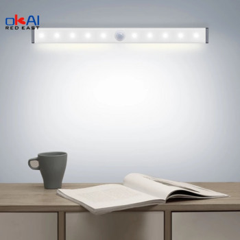 LED гардероб 10 LED лампа със сензор за движение Кухненско осветление USB акумулаторно осветление под шкафа за спалня.
