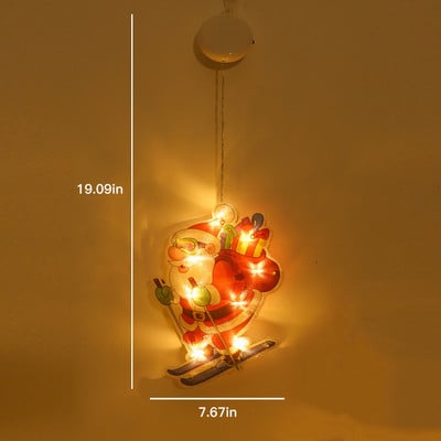 Pom de Crăciun Om de zăpadă Moș Crăciun Lumini suspendate pentru fereastră cu cârlig cu ventuză pentru vacanța de Anul Nou decor interior exterior