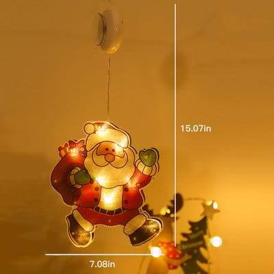 Pom de Crăciun Om de zăpadă Moș Crăciun Lumini suspendate pentru fereastră cu cârlig cu ventuză pentru vacanța de Anul Nou decor interior exterior