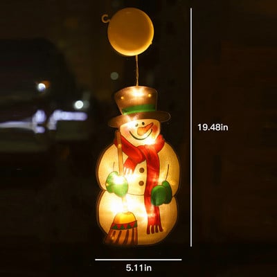 Pom de Crăciun Om de zăpadă Moș Crăciun Lumini suspendate pentru fereastră cu cârlig cu ventuză pentru vacanța de Anul Nou decor interior exterior