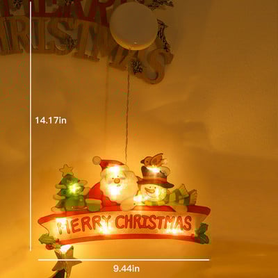 Pom de Crăciun Om de zăpadă Moș Crăciun Lumini suspendate pentru fereastră cu cârlig cu ventuză pentru vacanța de Anul Nou decor interior exterior