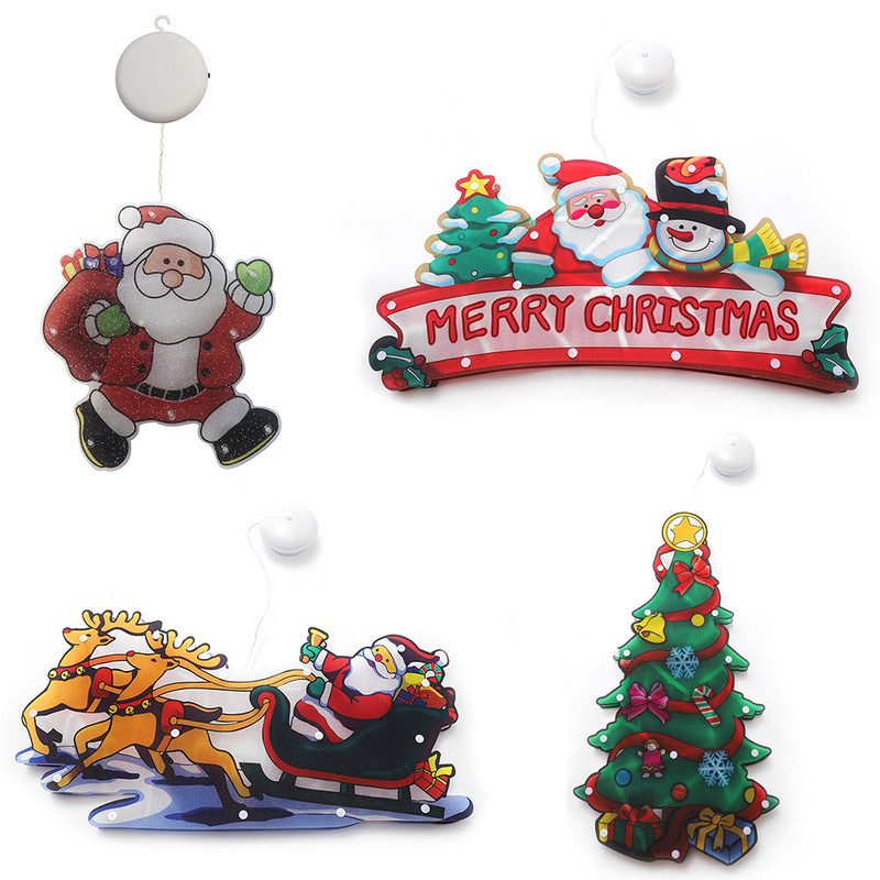 Pom de Crăciun Om de zăpadă Moș Crăciun Lumini suspendate pentru fereastră cu cârlig cu ventuză pentru vacanța de Anul Nou decor interior exterior