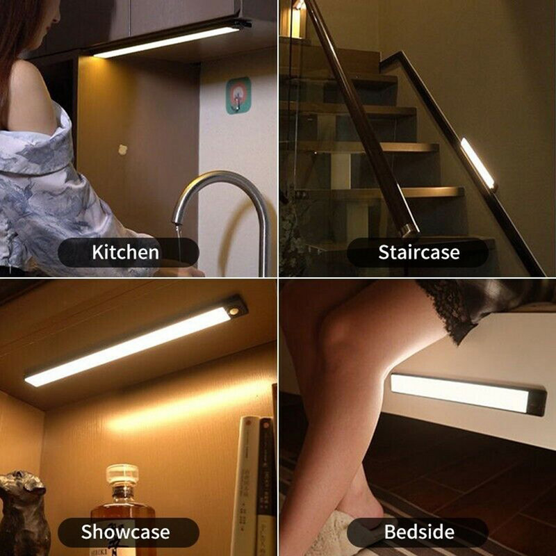 Λάμπα ντουλάπας με αισθητήρα κίνησης 3 χρώματος ντουλαπιού Επαναφορτιζόμενο φωτιστικό LED νύχτας USB για ντουλάπα Ντουλάπα ντουλάπα κουζίνας