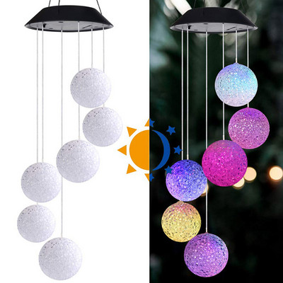 Lumină cu minge solară cu LED-uri Lumină cu clopoțel de vânt colorat Lampă decorativă pentru grădină, pentru nuntă, decorare cu zâne în aer liber