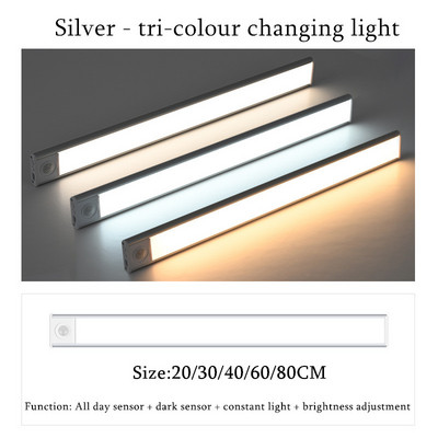 Εξαιρετικά λεπτό Ευφυές Επαναφορτιζόμενο Φως Αισθητήρας Σώματος Μαγνητική Μακρά Λωρίδα LED Ντουλάπα Ντουλάπα Ντουλάπα κρασιού Φωτιστικά Νυχτερινά Φωτιστικά