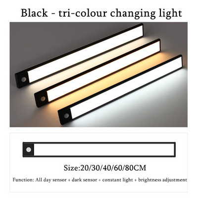 Εξαιρετικά λεπτό Ευφυές Επαναφορτιζόμενο Φως Αισθητήρας Σώματος Μαγνητική Μακρά Λωρίδα LED Ντουλάπα Ντουλάπα Ντουλάπα κρασιού Φωτιστικά Νυχτερινά Φωτιστικά