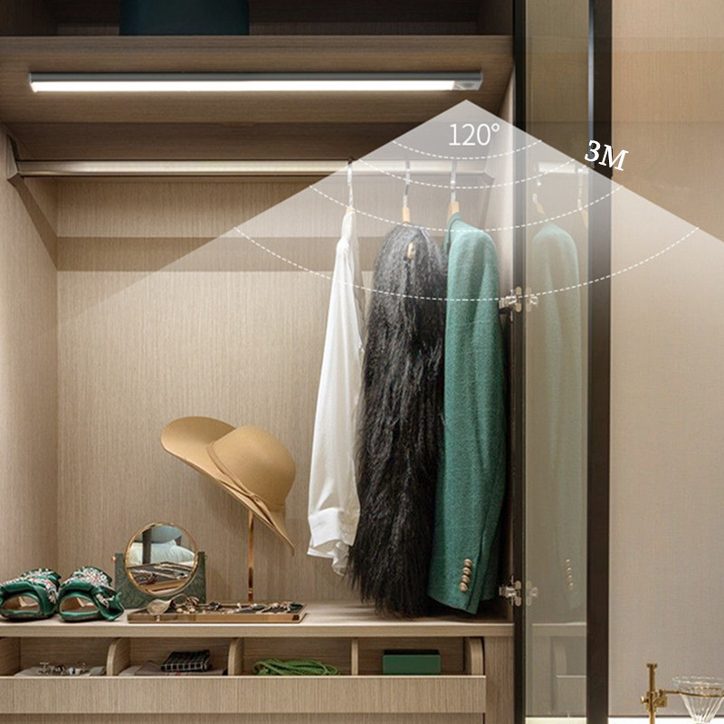 Εξαιρετικά λεπτό Ευφυές Επαναφορτιζόμενο Φως Αισθητήρας Σώματος Μαγνητική Μακρά Λωρίδα LED Ντουλάπα Ντουλάπα Ντουλάπα κρασιού Φωτιστικά Νυχτερινά Φωτιστικά