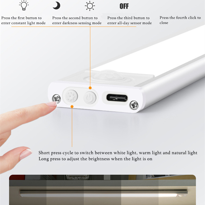 Εξαιρετικά λεπτό Ευφυές Επαναφορτιζόμενο Φως Αισθητήρας Σώματος Μαγνητική Μακρά Λωρίδα LED Ντουλάπα Ντουλάπα Ντουλάπα κρασιού Φωτιστικά Νυχτερινά Φωτιστικά