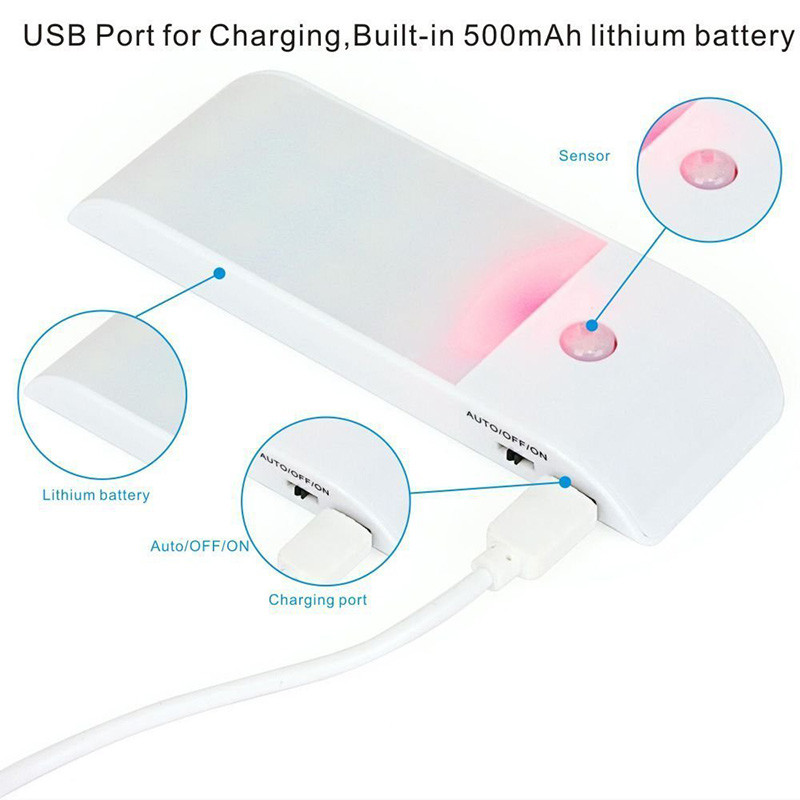12 Λάμπα LED Night Light Human Body Επαναφορτιζόμενη Ντουλάπα Νυχτερινό Φως USB Αισθητήρας επαγωγής ανιχνευτή κίνησης για υπνοδωμάτιο