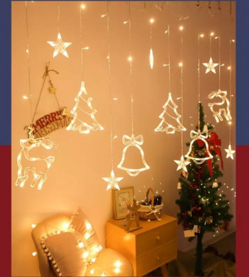 Коледна украса LED смукатели Светлини Снежинки Дядо Коледа Снежен човек Луна Фея Декорация за сватбено тържество Празнично осветление