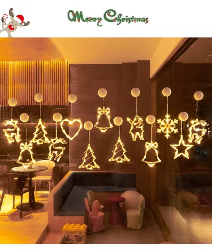 Ziemassvētku rotājumi LED piesūcekņi Gaismas Sniegpārslas Ziemassvētku vecītis Sniegavīrs Mēness feja Kāzu ballītes noformējums Svētku apgaismojums