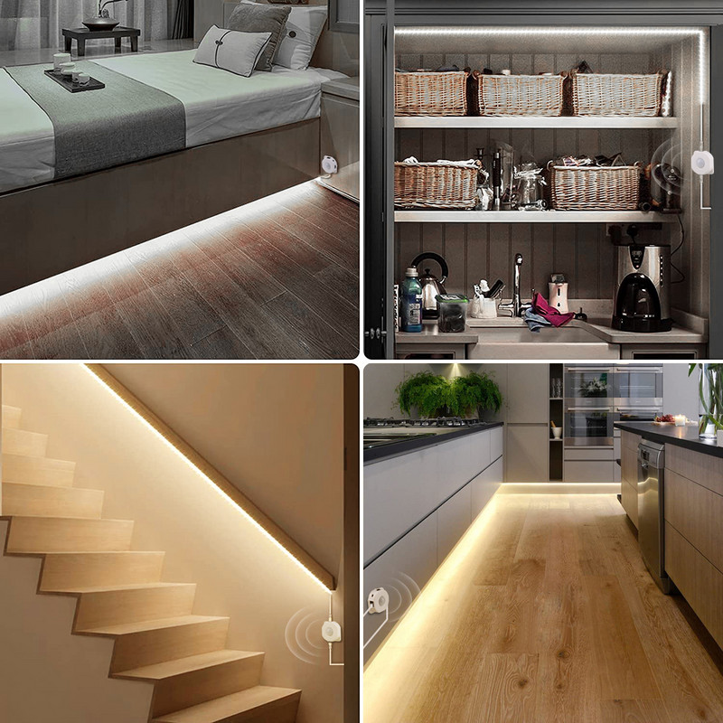 Juhtmeta PIR-liikumisandur LED kapialune valgustus magamistoa voodi öövalgusti DC 12V LED-riba köögikapp garderoobi lampide sisustus