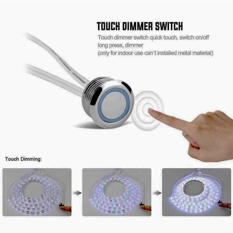 LED reostats 5V 12V 24V padziļināts skārienjutīgs slēdža slēdža pogas vadība Bezpakāpju aptumšojams slēdzis LED sloksnei DIY gultas skapis