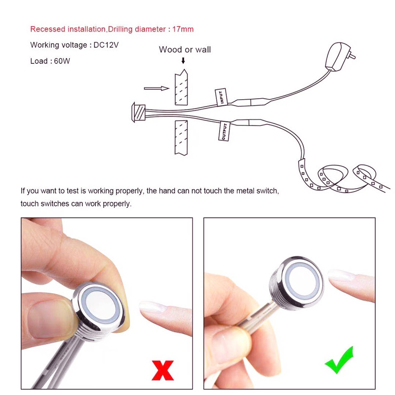 LED reostats 5V 12V 24V padziļināts skārienjutīgs slēdža slēdža pogas vadība Bezpakāpju aptumšojams slēdzis LED sloksnei DIY gultas skapis