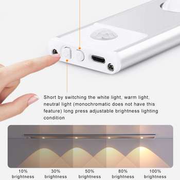 LED ултра тънка нощна светлина Сензор за движение Безжичен USB под шкаф осветление за кухненски шкаф Спалня Гардероб Вътрешно осветление