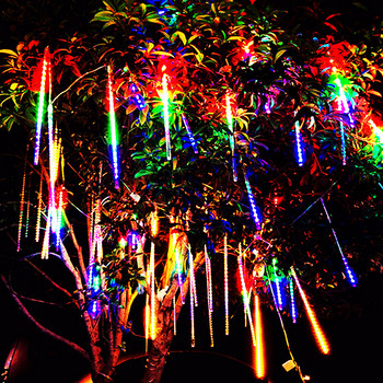 8 тръби LED метеоритен дъжд Приказни светлини Гирлянди Коледно дърво Светлини Външна празнична сватба Фея Градина Улични светлини за завеси