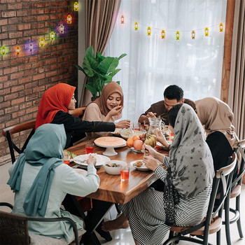 20/10leds Μέσης Ανατολής Αραβικά Μουσουλμανικά Φεστιβάλ Φωτός Εγχόρδων Ραμαζάνι Σιδερένιο φανάρι LED για Διακόσμηση πάρτι για την εκδήλωση Eid al-Fitr στο σπίτι