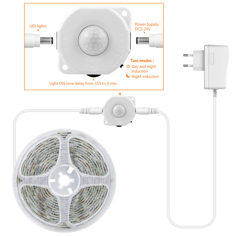 Mozgásaktivált PIR érzékelős LED konyhai lámpa 12V 1M 2M 3M 4M 5M Auto ON/OFF Intelligens éjszakai lámpa szekrény alatti ágyvilágításhoz