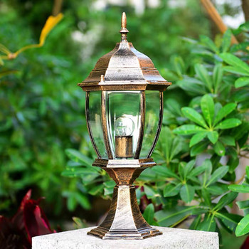 Европейски стил външна водоустойчива оградна колонна лампа за домашна порта вила външна градина двор колона стенна лампа за глава
