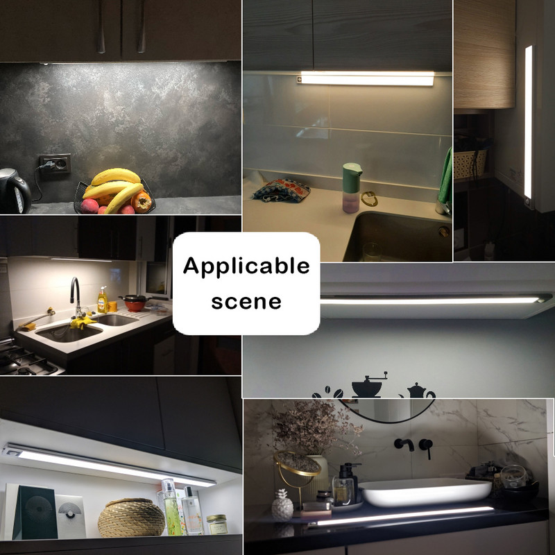 Ultravékony LED világító szekrény világítás PIR mozgásérzékelő led USB újratölthető fekete alumínium konyhai szekrények világítás LED világítás