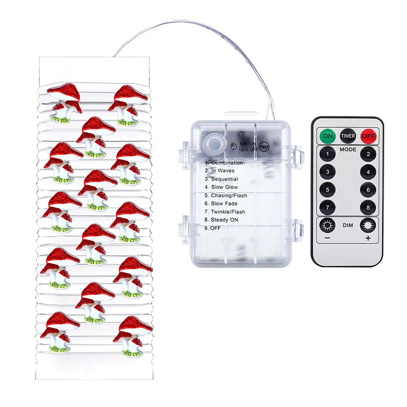 Νέο 3m 30 LED Φώτα χορδών σε σχήμα μανιταριού Λειτουργεί με μπαταρία Τρισδιάστατο στερεοφωνικό μανιτάρι χάλκινο σύρμα DIY Νεράιδες λάμπες χορδών σε γλάστρα