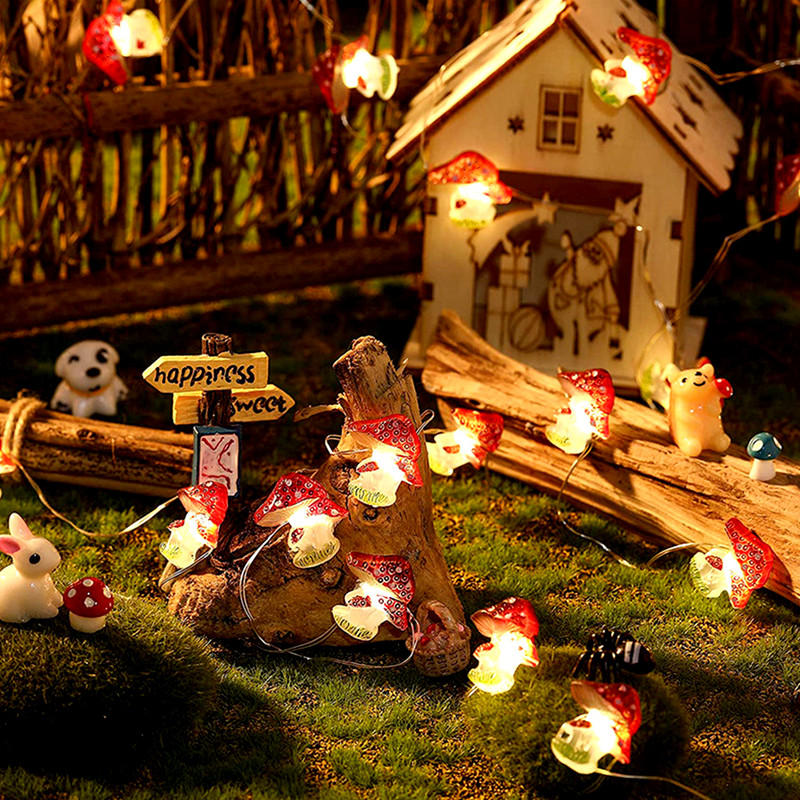 Νέο 3m 30 LED Φώτα χορδών σε σχήμα μανιταριού Λειτουργεί με μπαταρία Τρισδιάστατο στερεοφωνικό μανιτάρι χάλκινο σύρμα DIY Νεράιδες λάμπες χορδών σε γλάστρα