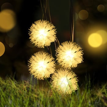 Ηλιακό LED String Fairy Lights Dandelion Αδιάβροχο Γούνινο Φωτιστικό Χιονόμπαλας 5M 7M Για Χριστουγεννιάτικο Γαμήλιο Πάρτυ Κήπος Διακόσμηση εξωτερικού χώρου