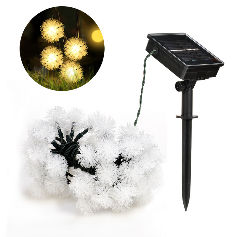 Ηλιακό LED String Fairy Lights Dandelion Αδιάβροχο Γούνινο Φωτιστικό Χιονόμπαλας 5M 7M Για Χριστουγεννιάτικο Γαμήλιο Πάρτυ Κήπος Διακόσμηση εξωτερικού χώρου