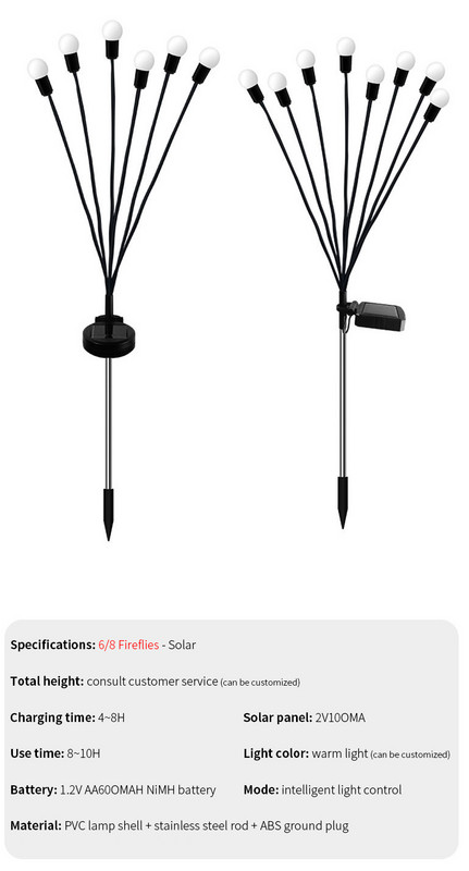 Saulės lemputės Vejos LED lauko sodo dekoravimas vandeniui atsparus kraštovaizdžio šviestuvas 6/8 galvos saulės fejerverkai Firefly lauko sodo šviestuvai