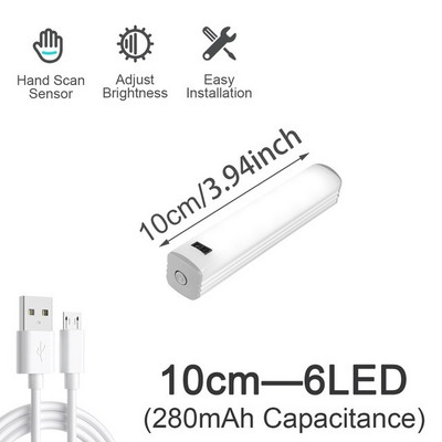 Belaidis rankų šlavimo jutiklis po spintelės apšvietimu USB įkraunamas LED spintos apšvietimas, pritemdomas naktinis apšvietimas, skirtas drabužių spintai virtuvės laiptams