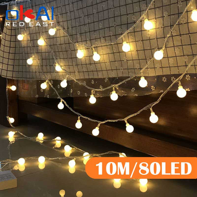 10M golyós LED zsinór lámpák kültéri golyós lánc lámpák füzér lámpák izzó Tündér fények buli otthon esküvői kert karácsonyi dekoráció