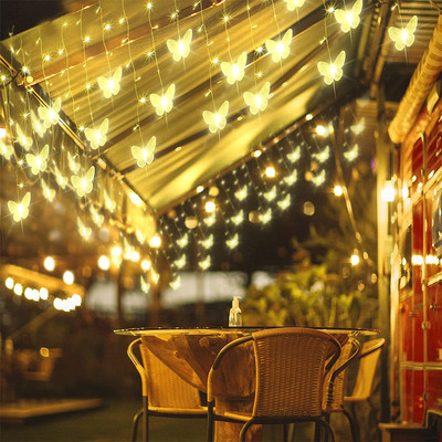 Motýlie LED rozprávkové reťazce svetiel na batérie, USB, svadobné vianočné dekorácie, vonkajšia miestnosť, vianočné párty, závesové svetlá