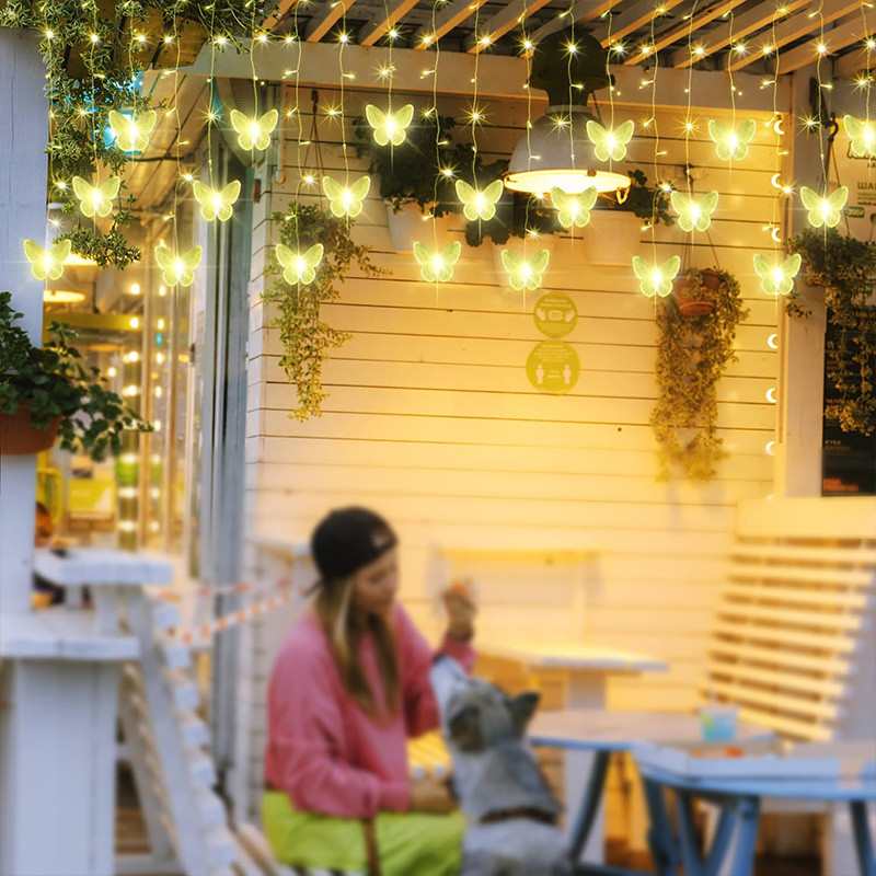 Motýlie LED rozprávkové reťazce svetiel na batérie, USB, svadobné vianočné dekorácie, vonkajšia miestnosť, vianočné párty, závesové svetlá